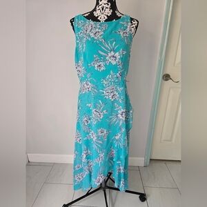 Sandra Darren Floral Sleeveless Dress in Teal Size 10